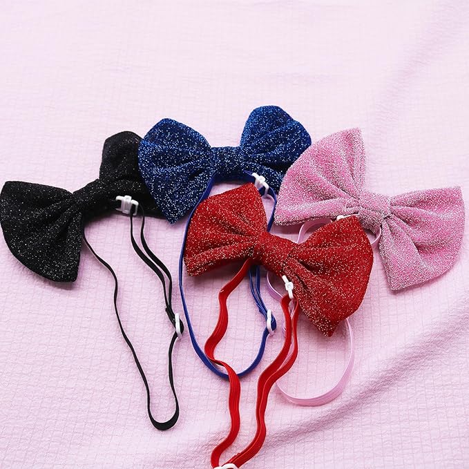 4Pcs Dog Hair Bow Headband for Small Medium Dogs, Adjustable Pet Dog Hair Bow Headband for Pets Puppy Cats Grooming Accessories (Solid Color, for Puppies)