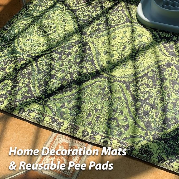 nunubaby Washable Pee Pads for Dogs, Stylish, Non-Slip and Leak-Proof Pee Pads. Reusable Potty Pads for Dogs for Crates and Floors.(Green/Multi, 54" x54" )
