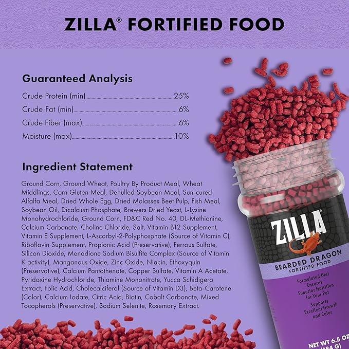 Zilla Fortified Food for Bearded Dragons, Complete Nutritional Diet, Supports Excellent Growth and Color, Extruded Pellets, 6.5 ounces