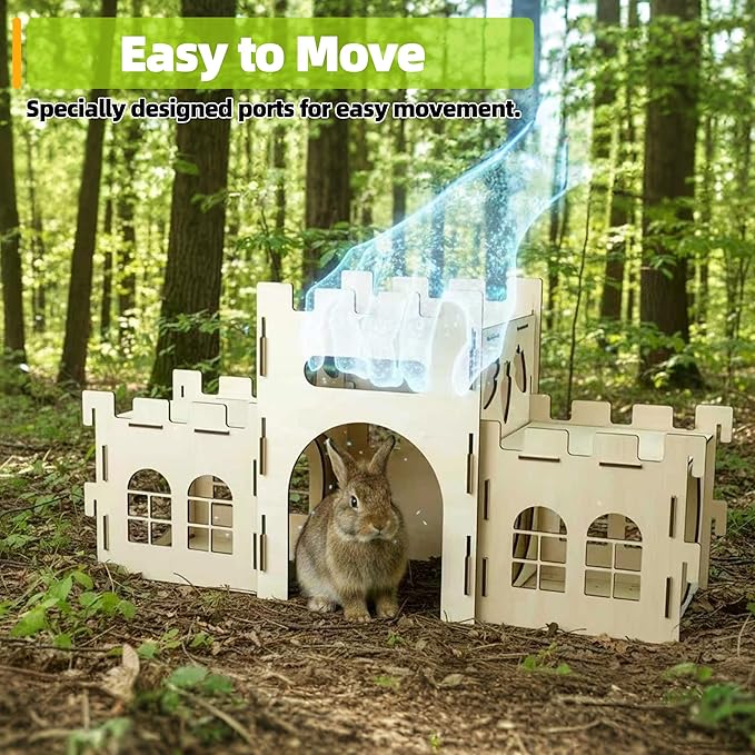 HIIMALEX Extra Large Bunny Castles Hideout Split Balcony for Indoor Bunnies Climbing Tower with Tunnel Sturdy House for Rabbits Ferrets Guinea Pigs Hamsters Ventilated Enrichment Toys Habitat