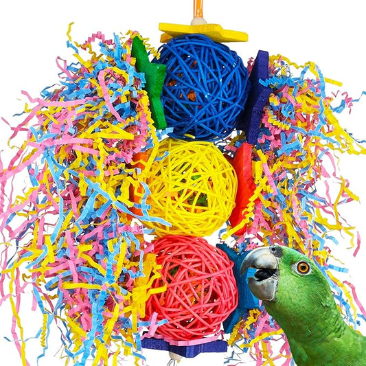 Bonka Bird Toys 1854 Tri Foraging Star 13" x 8" Natural Vine Ball Chew and Shred Toy for Medium to Large Birds Like Conures African Greys Amazons and Similar