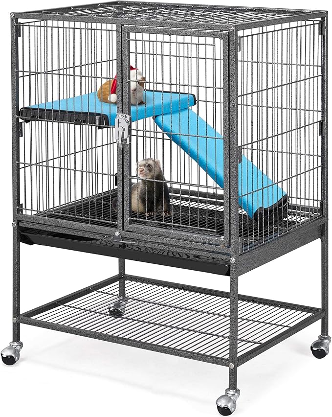 Topeakmart 34 Inch Multi-Level Small Animal Cage for Adult Rats, Chinchillas - Metal Rolling Cage with Removable Ramp & Platform, Black