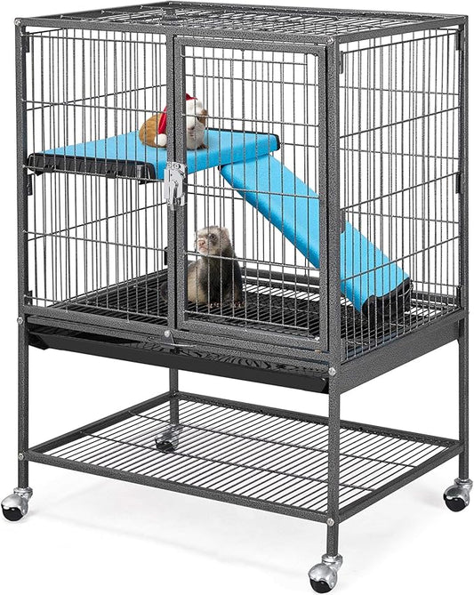 Topeakmart 34 Inch Multi-Level Small Animal Cage for Adult Rats, Chinchillas - Metal Rolling Cage with Removable Ramp & Platform, Black