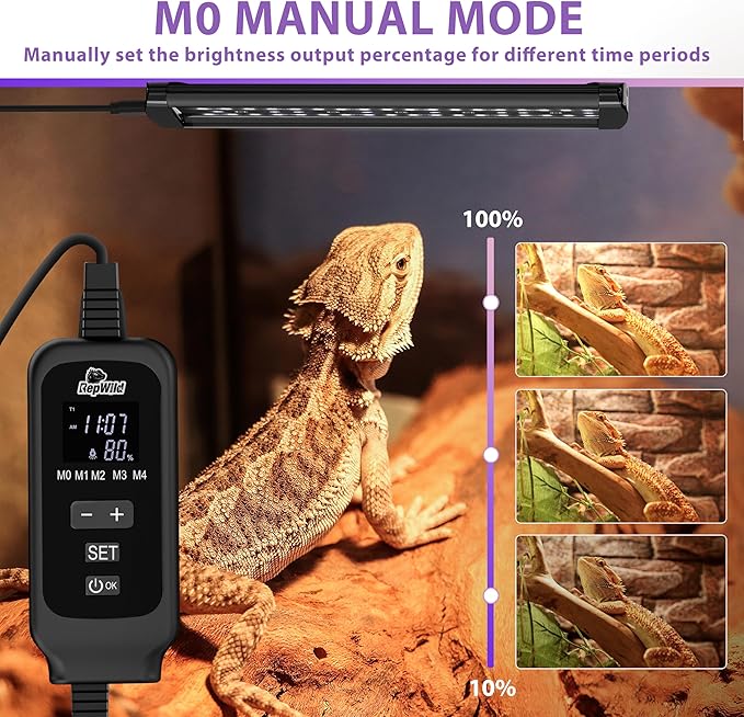 9W LED UVB Light for Reptiles, 7,000 Hrs Lifespan Full Visible Spectrum Lighting, UVB & UVA Reptile Light Fixture with Dimming Controller, UVB Light Bar for Bearded Dragons, Snakes, Turtles, Gecko