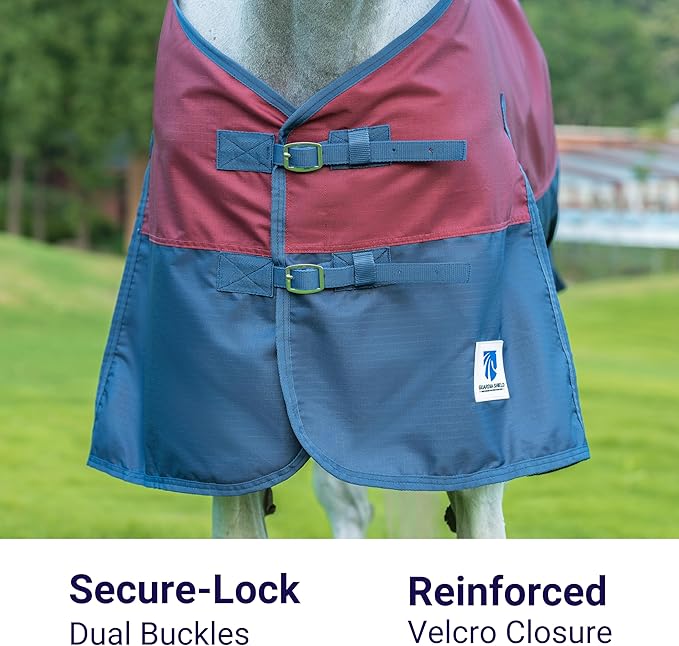 Horse Turnout Rain Sheet | 600 Denier Ripstop Turnout Blanket No Fill (0g) | Waterproof Lightweight Breathable | Tear-Resistant Outer & Rub-Free Silky Inner | Burgundy/Navy - 78 in
