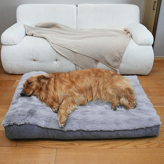 Large Dog Bed with Low-Angle Soft Pillow.Deluxe Dog Bed Fabric Comfortable and Soft.with Non-Slip Bottom, Washable pet Bed for Crate.Color: Grey.