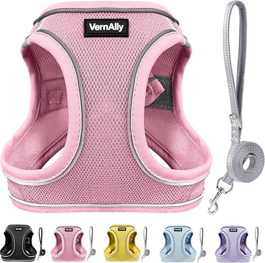 Sparkly Dog Harness Small Sized and Leash Set for Small Dogs Cats,Pink XS Puppy Harness, Step in Soft Dog Reflective Vest, Breathable Mesh Pet Harness. (Pink, XS)