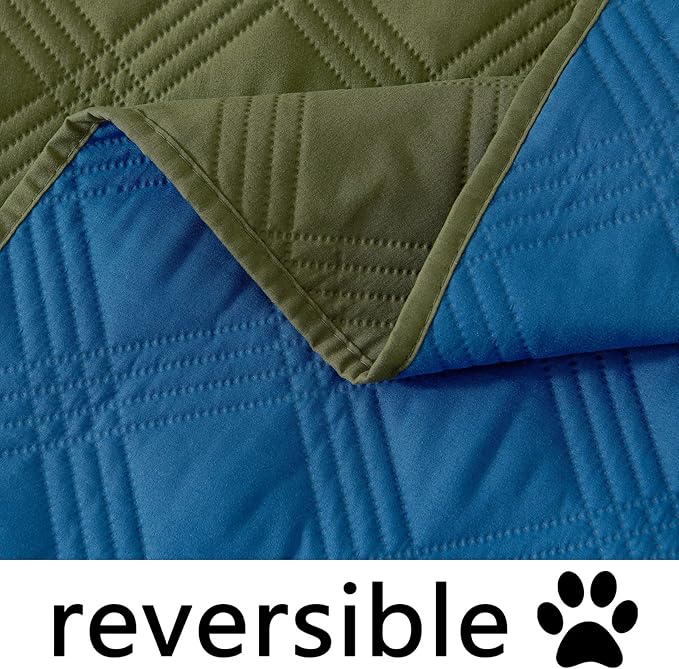 hyha Waterproof Dog Blanket, Reversible Pet Bed Blanket, Soft Sofa Couch Cover for Dogs Washable, Waterproof Pet Couch Covers for Sofa Puppy Cats Furniture Protector(40"x80", Green/Navy Blue)