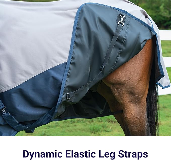 Horse Turnout Rain Sheet | 600 Denier Ripstop Turnout Blanket No Fill (0g) | Waterproof Lightweight Breathable | Tear-Resistant Outer & Rub-Free Silky Inner | Grey/Navy - 82 in