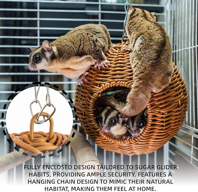 NEOUZA Sugar Glider Pouch Pet Glider Cage Sleep Bag for Small Animals Squirrels Marmosets Rats Hamsters, Metal Frame PP Rattan Durable Water Resistant Non Toxic Safe Material