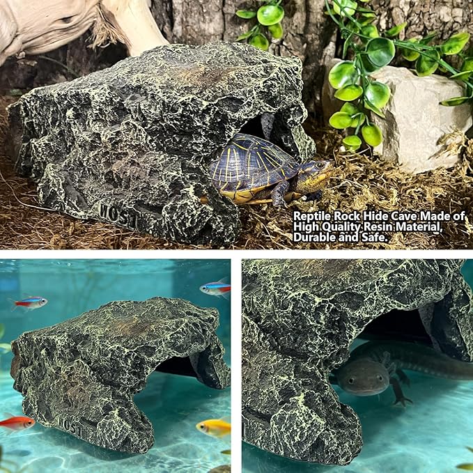 BNOSDM Reptile Hideout Rock,Tortoise Hide Cave,Resin Rock,Lizards Hideaway,Turtle Basking Platform,Reptiles Habitat Decor Tank Accessories for Bearded Dragon Gecko Snakes Chameleon Frogs