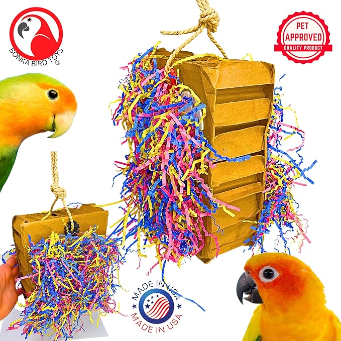 Bonka Bird Toys 3805 Extra Large Harry Box 17" x 7.5" Cardboard Shredding Toy with Sisal Rope for Chewing Foraging Medium to Large Birds Amazon, African Grey, Eclectus, and Similar