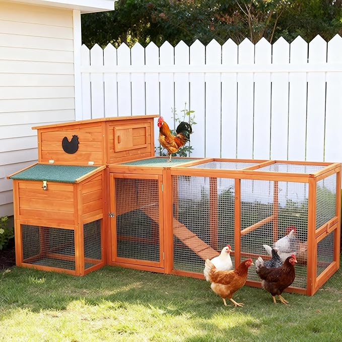 XLarge Chicken Coop with Nexting Box and Run Premium Poultry Cage with Waterproof Roof and Tray Spacious Wooden Chicken House Size for Backyard Small Animals 3-4 Chickens and Duck Orange 83"
