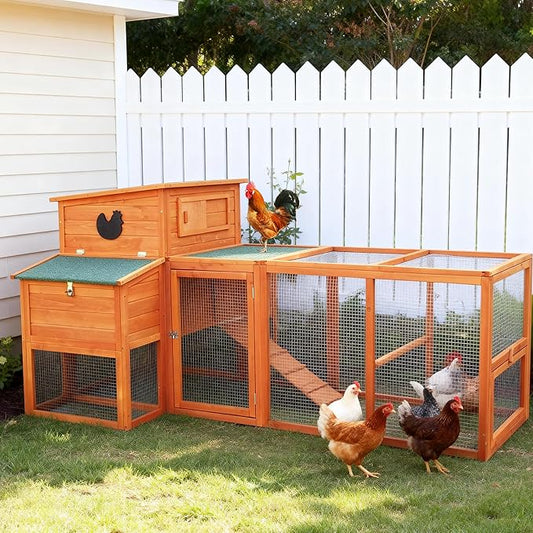 XLarge Chicken Coop with Nexting Box and Run Premium Poultry Cage with Waterproof Roof and Tray Spacious Wooden Chicken House Size for Backyard Small Animals 3-4 Chickens and Duck Orange 83"