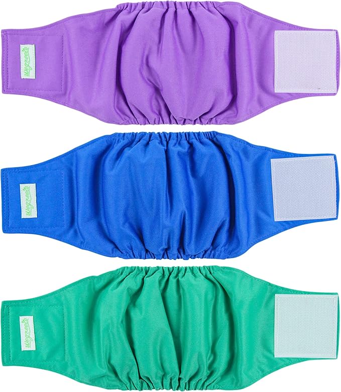 wegreeco Washable Dog Diapers - Washable Male Dog Belly Wrap- Pack of 3 - (Blue,Green,Purple,XX-Large)