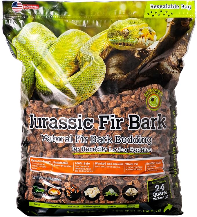 Galapagos (05026) Jurassic Fir Bark® 100% Douglas Fir High Absorbency Reptile Bedding, Ideal for Snakes, Geckos, & Tropical Terrariums, 24QT
