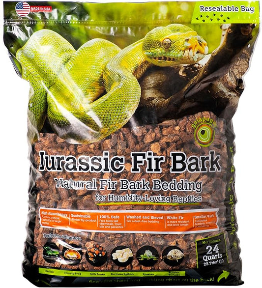 Galapagos (05026) Jurassic Fir Bark® 100% Douglas Fir High Absorbency Reptile Bedding, Ideal for Snakes, Geckos, & Tropical Terrariums, 24QT