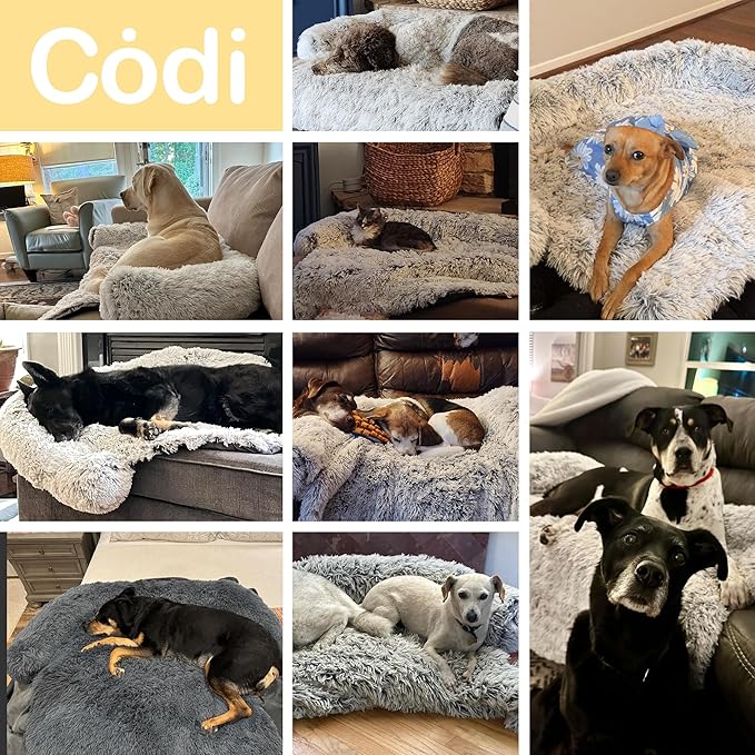 Codi Large Calming Dog Bed for Couch – Anti-Anxiety Sofa Protector Mat for XL Dogs, 45''x37''x6'', Machine Washable, Fluffy & Cozy with Non-Slip Bottom, Dark Grey