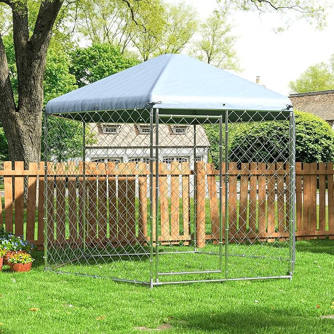 Large Dog Kennel Outside,Outdoor Dog Kennel with Roof,Large Dog Cage with Steel Fence Secure Lock for Garden/Yard (9.3X9.3X8.1 FT)