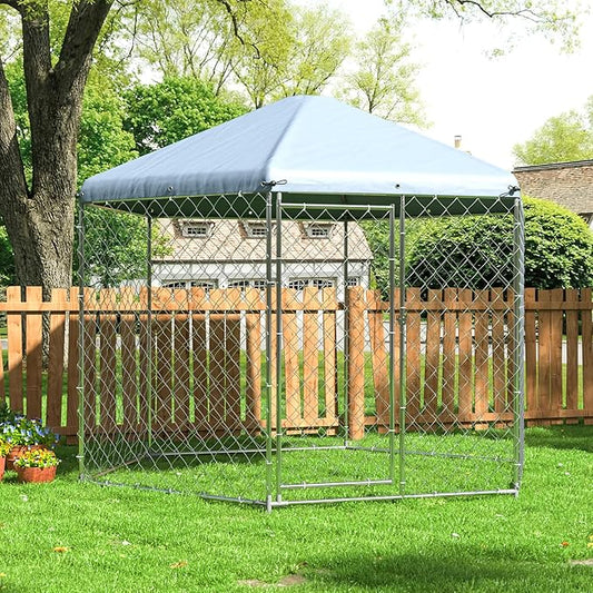 Large Dog Kennel Outside,Outdoor Dog Kennel with Roof,Large Dog Cage with Steel Fence Secure Lock for Garden/Yard (9.3X9.3X8.1 FT)
