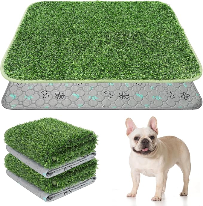 KOOLTAIL Dog Grass Pad with Washable Pee Pads for Puppy Potty Tray,2 Pack 20"*25" Soft Artificial Turf Multipurpose Reusable Grass Patch Pads for Dogs Litter Box, Leakproof for Doggie Training Indoor