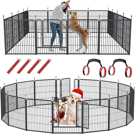 Mr IRONSTONE Dog Playpen with Anti-Rust Coating – 32" Height 16 Panels Portable & Foldable Indoor/Outdoor Pet Fence for Large, Medium, or Small Dogs – Durable Exercise Pen