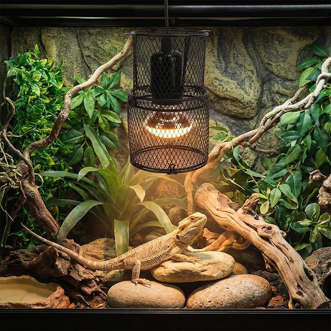 Fafeicy Retractable Reptile Heat Lamp Guard, Avoid Scald with E27 Ceramic Lamp Holder, Safety Protector (US Plug 110‑120V 300W)