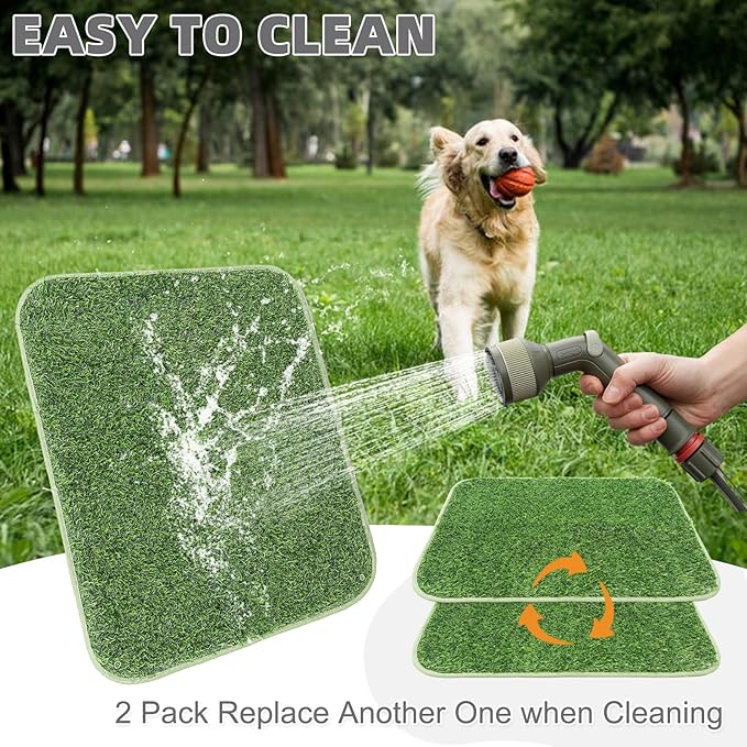 KOOLTAIL Dog Grass Pad with Washable Pee Pads for Puppy Potty Tray,20"*25" Soft Artificial Turf Multipurpose Reusable Grass Patch Pads for Dogs Litter Box, Leakproof for Doggie Training Indoor Outdoor