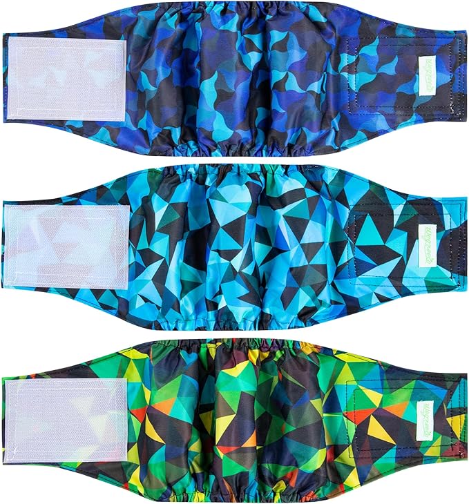 wegreeco Washable Male Dog Belly Band (Stylish Pattern)- Pack of 3 - Male Dog Belly Wrap, Dog Diapers Male (Abstract Geometrical Blue, Large)