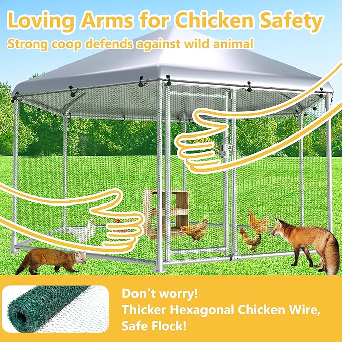 Large Chicken Coop Metal Chicken Runs for Yard with Cover Outdoor Hexagonal Chicken Coop Pet Pens Poultry Cage Duck Rabbit House Backyard Use