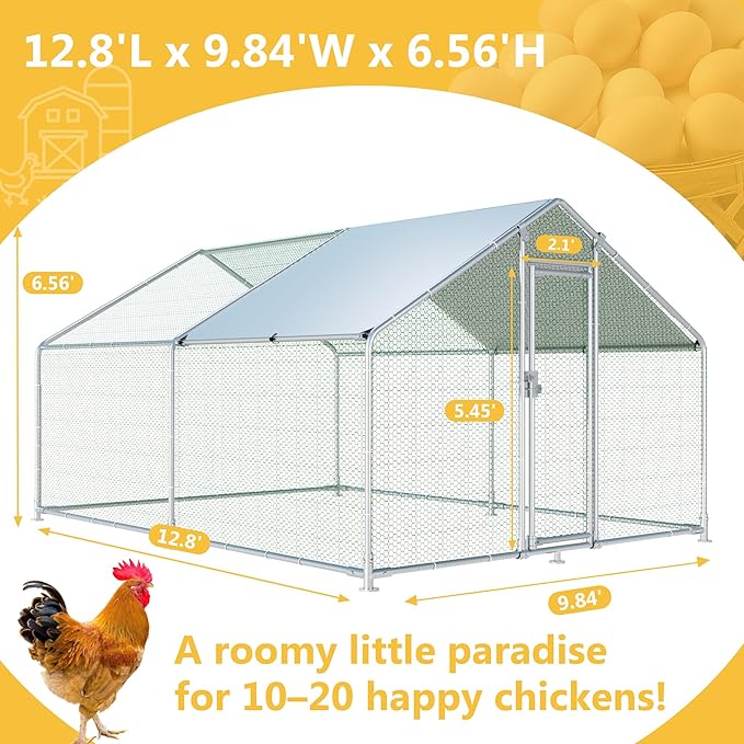 Large Chicken Coop Metal Chicken Runs for Yard with Cover Outdoor Pet Pens Poultry Cage Duck Rabbit House Backyard Use