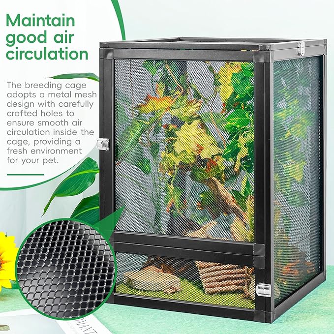 13 Gal Detachable and Foldable Reptile Butterfly Cage Terrarium, 360° Observation, Airflow, Interaction in Gecko Tank for Crested Geckos, Leopard Geckos, Chameleons, Bearded Dragons