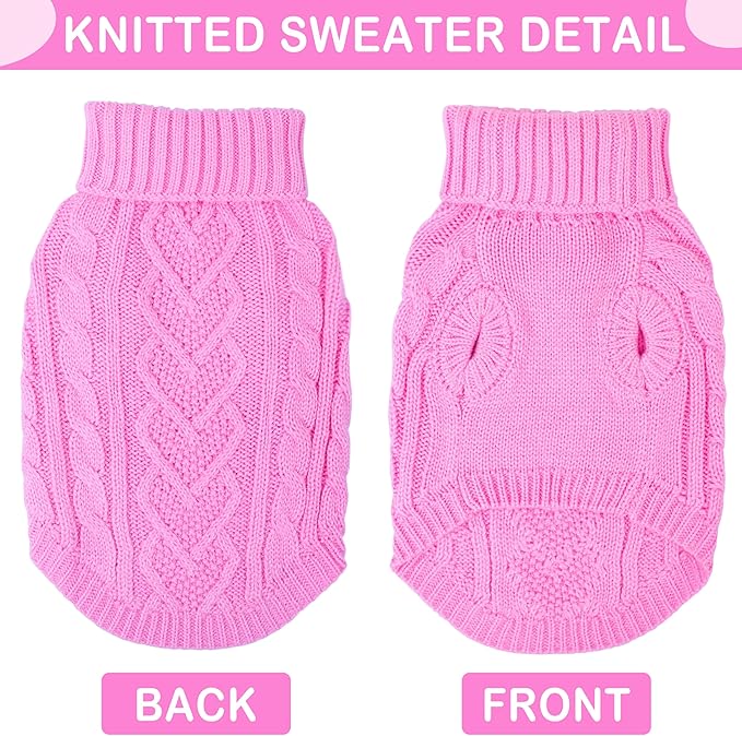 Valentine's Day Dog Sweaters for Small Dogs Heart Pattern Solid Knit Puppy Sweater Warm Pink Chihuahua Clothes Turtleneck Pullover Doggy Coat Lightweight Pet Cat Sweater for Spring (Pink, Small)