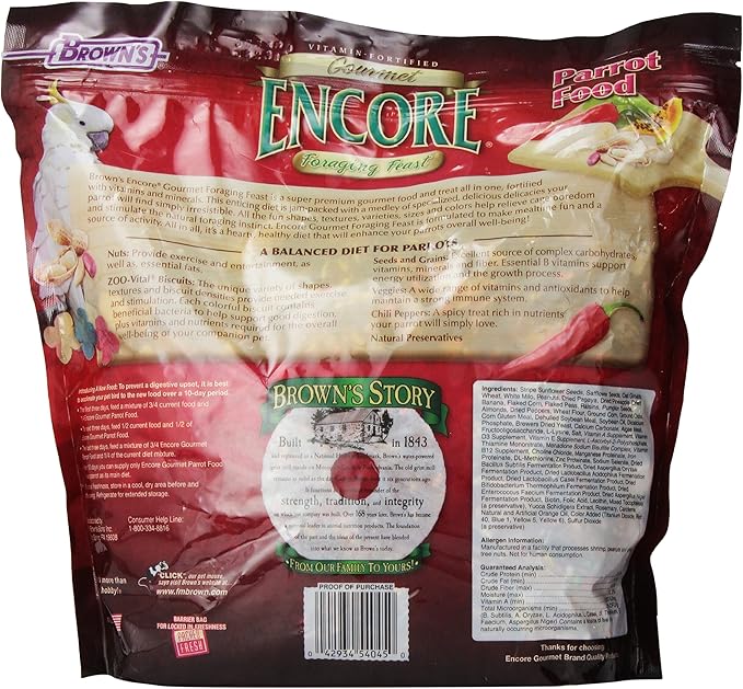 F.M.Brown'S Encore Gourmet Parrot Food, Net Wt 4 Lb (Pack of 2)