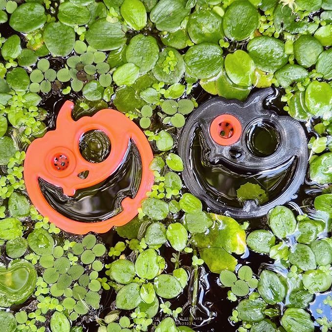 Jack-O-Lantern Floating Fish Portal Feeding Station Aquarium Pumpkin Decoration Fish Tank Accessories Halloween Autumn Decor Ornament (Fluor Orange)