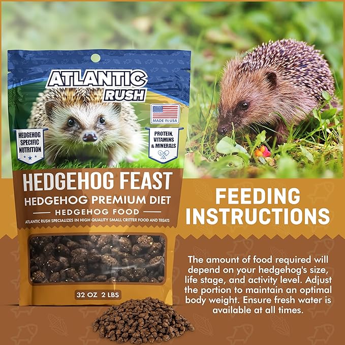 Atlantic Rush Hedgehog Feast Premium Food - Resealable Bag of Hedge Hog Delite- Small Critter Supplies Hedge Hog Food - Hedgehog Treats- Sourced & Made in The USA (2lb Hedgehog Feast)