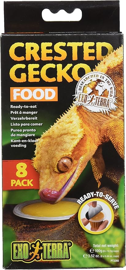 Exo Terra Crested Gecko Food – Ready-to-Eat, Nutritious Gecko Diet with Real Fruits & Protein, Supports Bone Strength & Egg-Laying, Single-Serve Cups for Freshness, Ideal for Fruit-Eating Geckos,8 PK