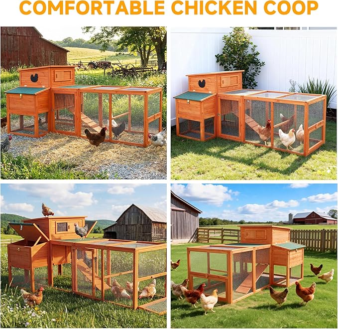 XLarge Chicken Coop with Nexting Box and Run Premium Poultry Cage with Waterproof Roof and Tray Spacious Wooden Chicken House Size for Backyard Small Animals 3-4 Chickens and Duck Orange 83"