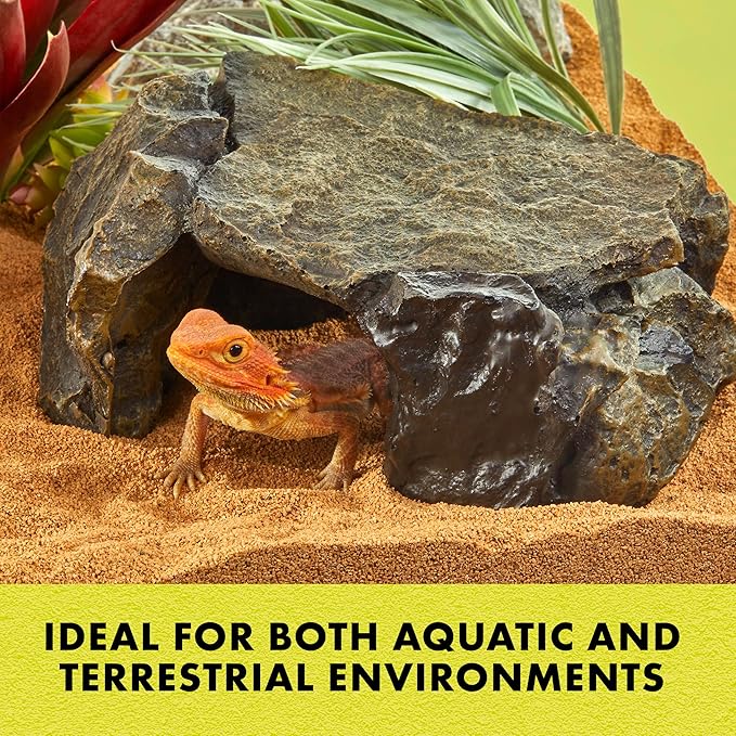 Zilla Shale Rock Den, Naturalistic Rock Décor, Perfect for Basking, Climbing, Hiding, Ideal for Aquatic or Terrestrial Reptile Habitats, Medium