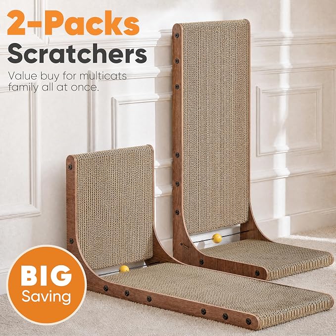 FUKUMARU Cat Scratcher 2 Packs, 25 Inch Cat Scratching Boards, L Shaped Pad - Image 2
