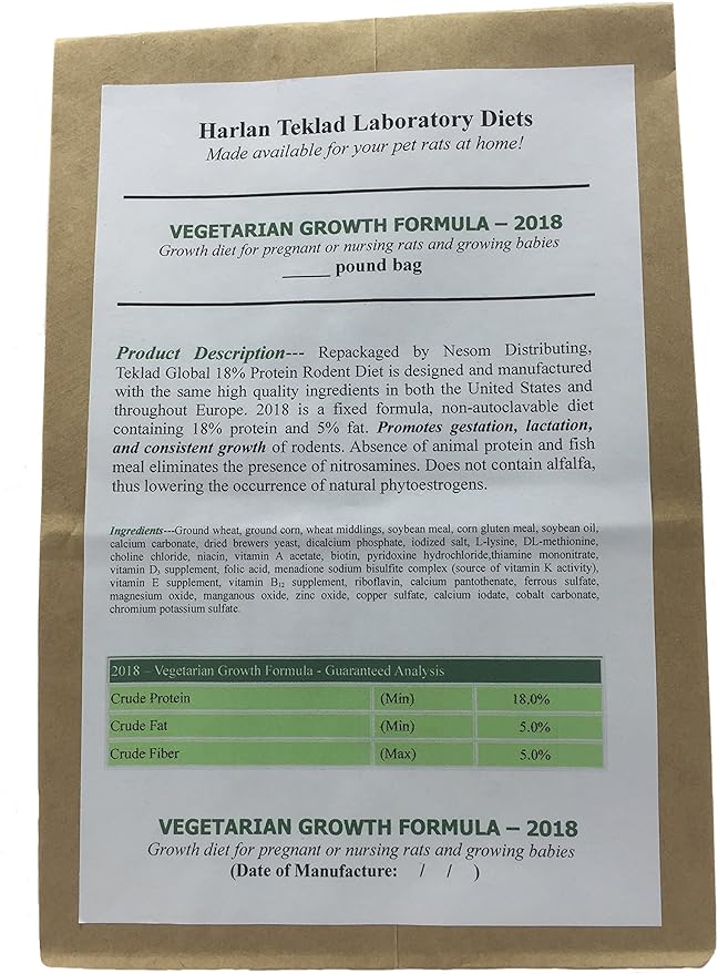 Envigo (Formerly Harlan) Teklad Growth Rat Food Diet Global 2018 (5lbs)