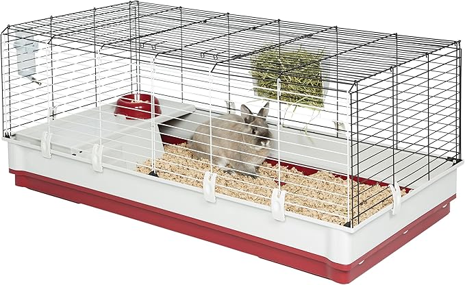Midwest Homes for Pets Deluxe Rabbit & Guinea Pig Cage, X-Large, White & Red