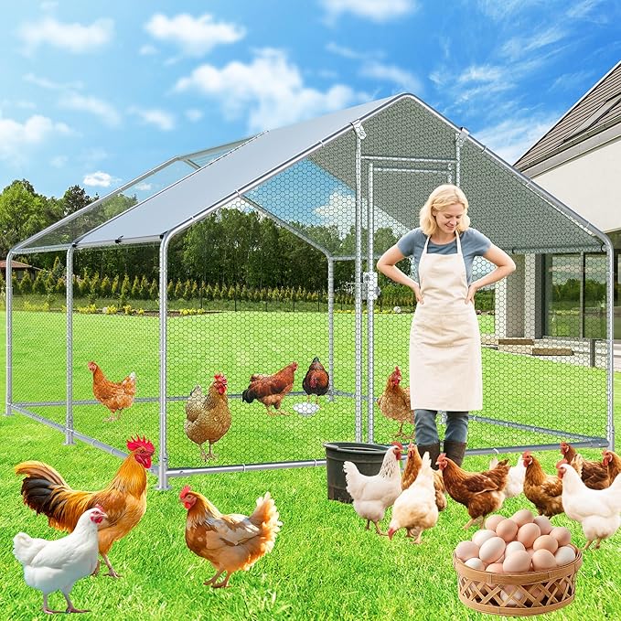 Large Chicken Coop Metal Chicken Runs for Yard with Cover Outdoor Pet Pens Poultry Cage Duck Rabbit House Backyard Use