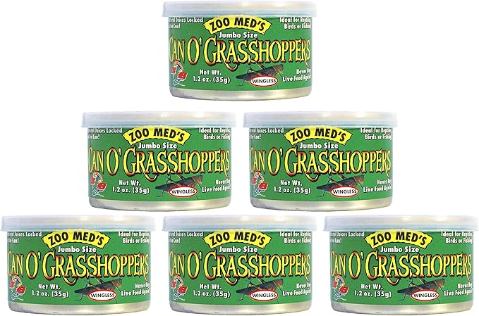Zoo Med Can O' Jumbo Size Grasshoppers, 1.2 Ounces, Reptile Bird and Fish Food (6 Pack)