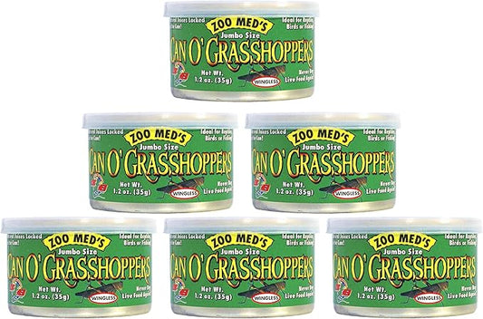Zoo Med Can O' Jumbo Size Grasshoppers, 1.2 Ounces, Reptile Bird and Fish Food (6 Pack)