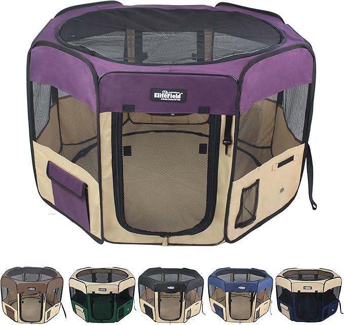 EliteField 2-Door Soft Pet Playpen (2 Year Warranty), Exercise Pen, Multiple Sizes and Colors Available for Dogs, Cats and Other Pets (48" x 48" x 32"H, Purple+Beige)