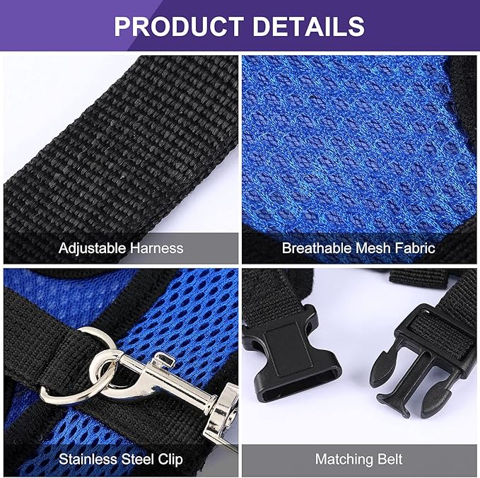 Boao 3Pieces Adjustable Chicken Harness and Leash Set Spring Summer Breathable Comfortable Elastic Hen Vest Breathable Harness for Hens Duck Goose Pet Training Walking Supplies(M,Blue, Black, Purple)