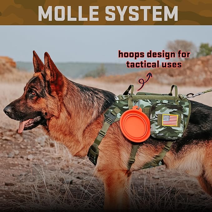 Forestpaw Tactical Dog Harness Tactical Dog Collar with Bungee Leash Set,No Pull Military Dog Harness for Walking Training,Adjustable for Medium Large Dogs,Camouflage Green,Chest 19.5-41.5"