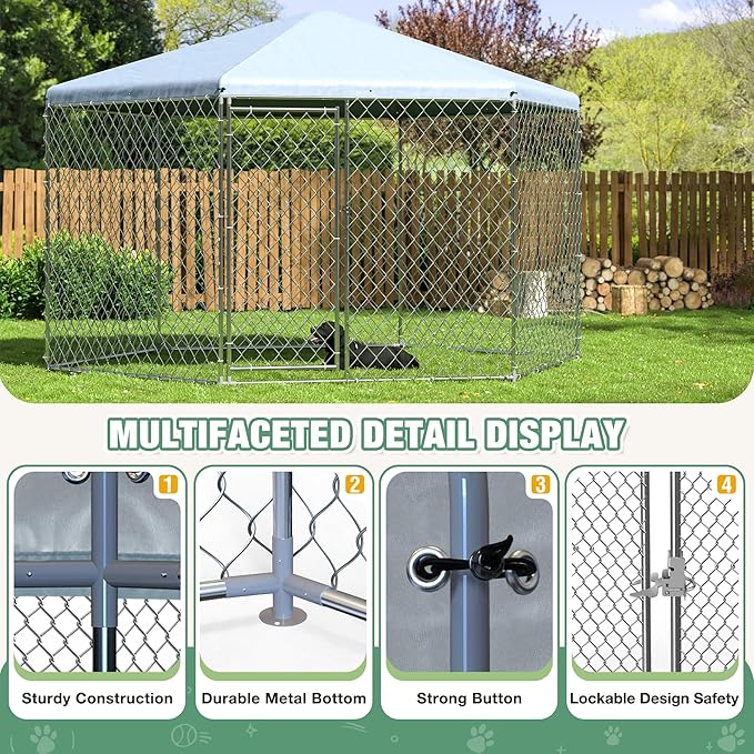 Large Dog Kennel Outside,Outdoor Dog Kennel with Roof,Large Dog Cage with Steel Fence Secure Lock for Garden/Yard (13.3X13.3X8.8 FT)
