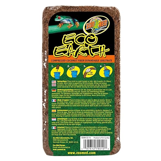 Zoo Med Eco Earth Compressed Coconut Fiber Substrate Reptiles 1 Brick - 3 Pack